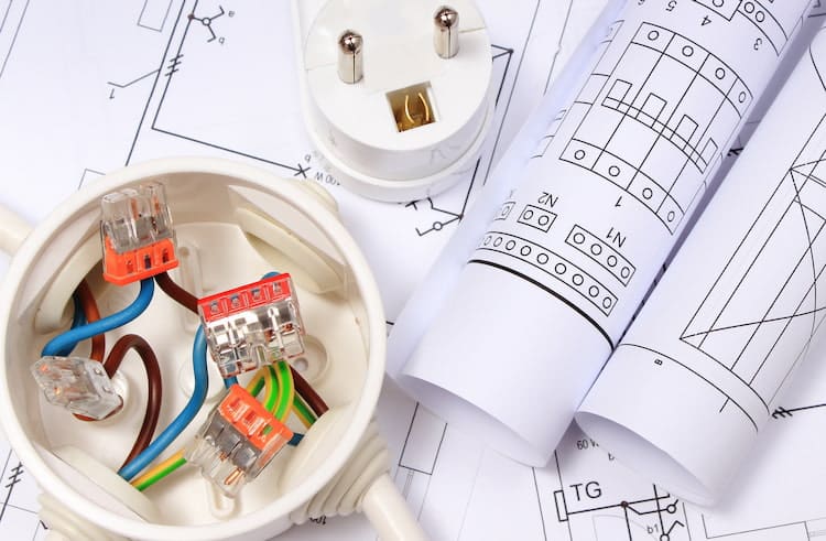 Electrical box with connections of electric copper wires and a housing plan