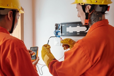 electricians testing electrical wiring set up